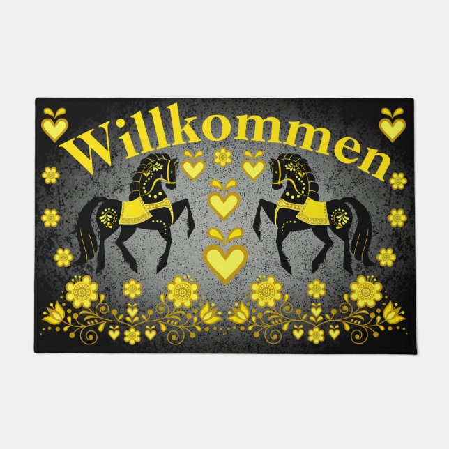 2 Folk Friesian, gold/silber Willkommen, willkomme Fußmatte (Vorderseite)