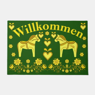 2 Folk Friesian, gold/wald Willkommen, willkommen Fußmatte