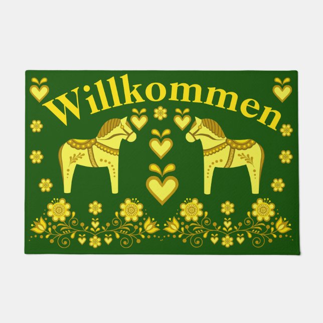 2 Folk Friesian, gold/wald Willkommen, willkommen Fußmatte (Vorderseite)