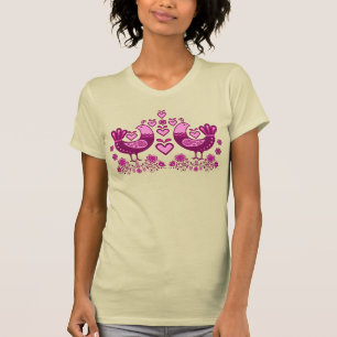 2 Folk Liebesvögel, skandinavische Volksvögel, ros T-Shirt