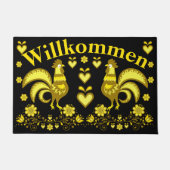2 Folk Roosters, Gold/Schwarz Willkommen, willkomm Fußmatte (Vorderseite)