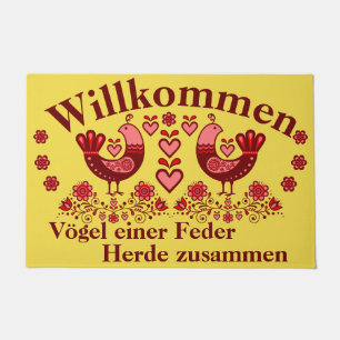 2 Folk Vögel einer Feder, Willkommen, rot Fußmatte