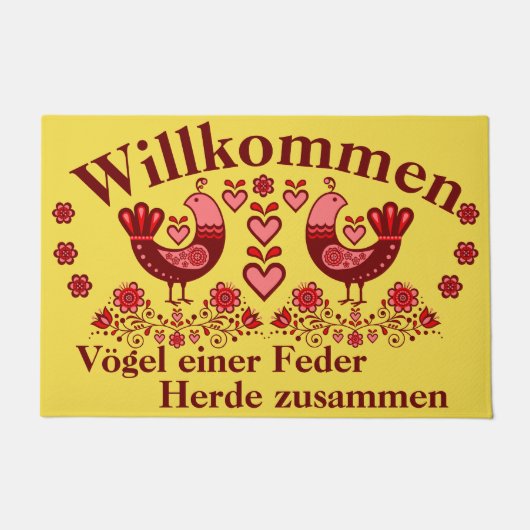 2 Folk Vögel einer Feder, Willkommen, rot Fußmatte (Vorderseite)