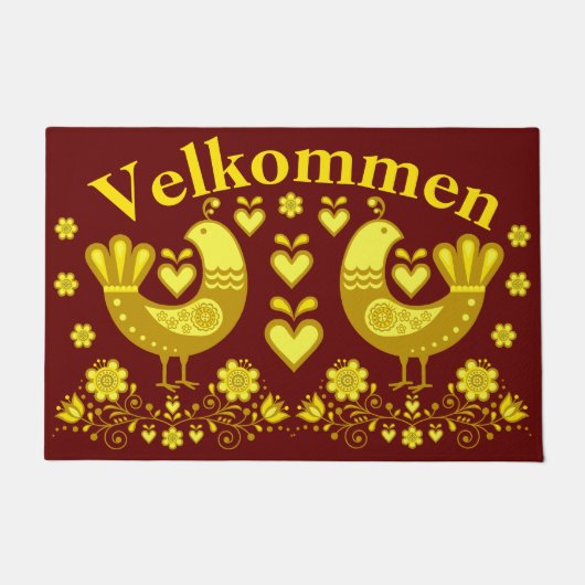 2 Folklopfvögel, Gold/Ziegelstein Velkommen, willk Fußmatte (Vorderseite)