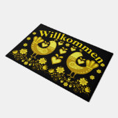 2 Folkloregeflügel, Gold/Schwarz Willkommen, willk Fußmatte (Schrägansicht)