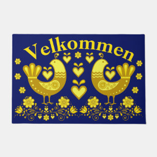 2 Folkloregevögel, Gold/Navy Velkommen, willkommen Fußmatte