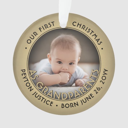 2 Foto 1 Weihnachten als Großeltern Schwarz & Gold Ornament (Vorderseite)