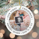 2 Foto 1. Weihnachten Erwartung Neueltern Neugebor Keramik Ornament<br><div class="desc">Feiern Sie das wertvolle Geschenk Ihres neuesten Familienmitglieds mit einem stilvollen Zwei-Foto-Rundschmuck in der Keramik. Ein geschlechtsneutrales Design ist für einen neuen kleinen Jungen oder ein neues Mädchen geeignet. Aufnahme und Bilder auf dieser Vorlage sind einfach zu personalisieren, und können auf Vorder- und Rückseite unterschiedlich oder gleich sein. (IMAGE &...</div>