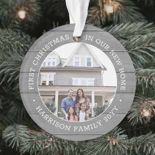 2 Foto 1. Weihnachten Hauseinweihung Faux Grau Hol Ornament
