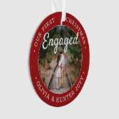 2 Foto 1. Weihnachten Verlobt Elegantes Rot & Weiß Ornament (Vorderseite)