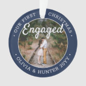 2 Foto 1. Weihnachten Verlobt Navy Blau und Weiß Ornament (Vorderseite)