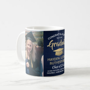 2 Foto Abschluss Brushed Navy Blue Gold & White Kaffeetasse