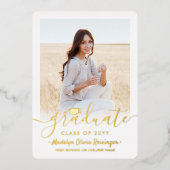 2 Foto Abschluss Celebration Moderne Schrift Folieneinladung (Vorderseite)