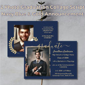 2 Foto Abschluss Collage Script Navy Blue & Gold Ankündigung