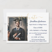 2 Foto Abschluss Collage Script Navy Blue White Ankündigung (Vorderseite)