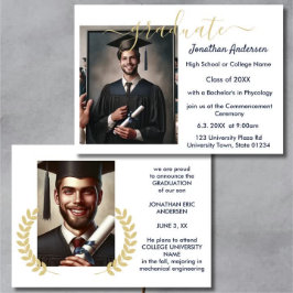 2 Foto Abschluss Collage Script Navy Blue White Ankündigung