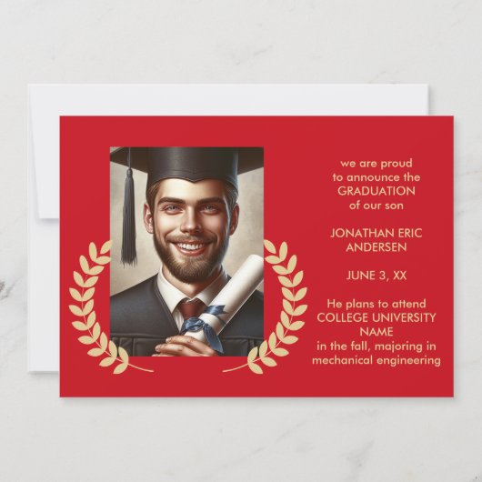 2 Foto Abschluss Collage Script Red & Gold Ankündigung (Rückseite)