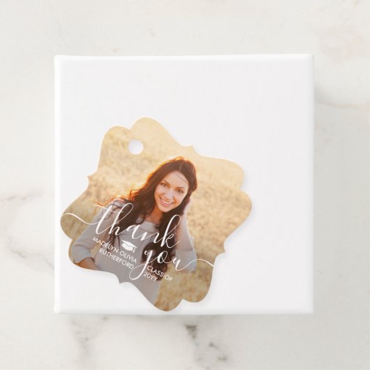 2 Foto Abschluss Danke White Script Extravagant Geschenkanhänger (Beispiel)