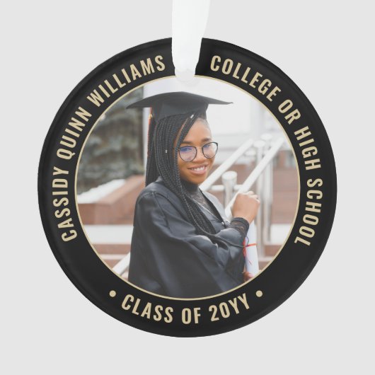 2 Foto Abschluss Elegante Moderne Schwarz und Gold Ornament (Vorderseite)