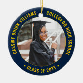 2 Foto Abschluss Elegante Navy Blue Gold Yellow Keramik Ornament (Vorne)