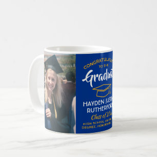 2 Foto Abschluss Glückwunsch Royal Blue Gold Yello Kaffeetasse