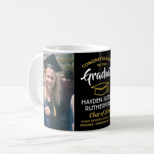 2 Foto Abschluss Glückwunsch Schwarz Gelb Kaffeetasse (Vorderseite Links)