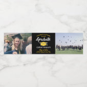 2 Foto Abschluss Glückwunsch Schwarz Gelb Wasserflaschenetikett (Einzelnes Label)