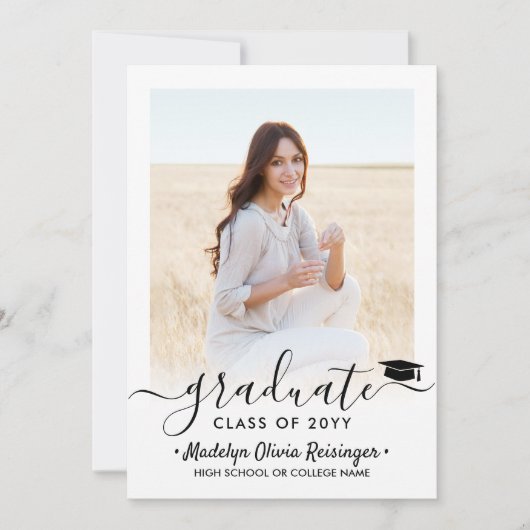 2 Foto Abschluss Modernes, einfaches Skript Elegan Einladung (Vorderseite)