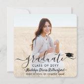 2 Foto Abschluss Modernes, einfaches Skript-Quadra Einladung (Vorderseite)