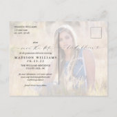 2 Foto Abschluss Modernes Skript Save the Date Ankündigungspostkarte (Rückseite)