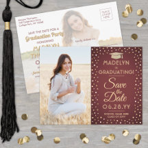 2 Foto Abschluss Save the Date Burgund und Gold