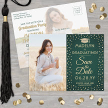 2 Foto Abschluss Save the Date Grün und Gold