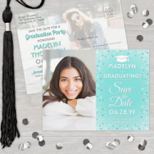 2 Foto Abschluss Save the Date Modernes Aquamarine