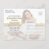 2 Foto Abschluss Save the Date Navy Blue & Gold Ankündigungspostkarte (Rückseite)
