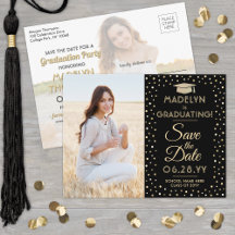 2 Foto Abschluss Save the Date Schwarz und Gold