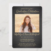 2-Foto-Abschluss-Script in Schwarz und Gold gegoss Einladung (Rückseite)