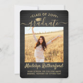 2-Foto-Abschluss-Script in Schwarz und Gold gegoss Einladung (Vorderseite)