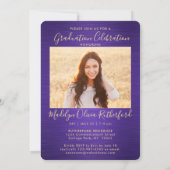 2 Foto Abschluss Script Lila und Gold gegossen Einladung (Rückseite)