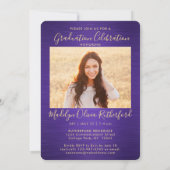 2 Foto Abschluss Script Lila und Gold gegossen Einladung (Rückseite)