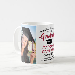 2 Foto Absolventen-Gratulation Modern Rot Schwarz Kaffeetasse