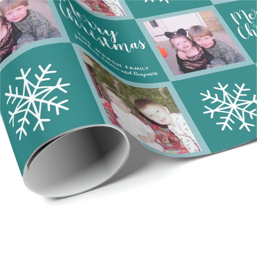 2 Foto - Aquamarin Blauer Frohe Weihnachtsschneefl Geschenkpapier (Rolleneckpunkt)