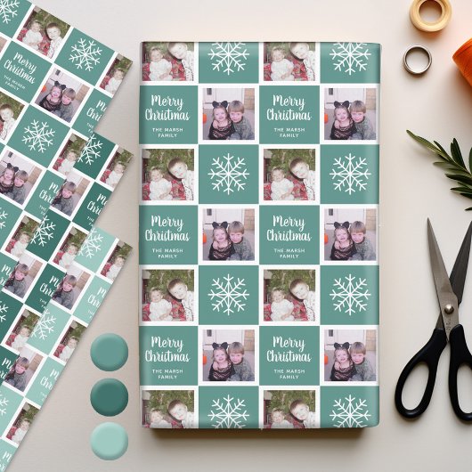 2 Foto Aquamarine Grüntöne - Frohe Weihnachtsschne Geschenkpapier Set