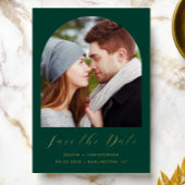 2-Foto-Arch Smaragdgrün-Gold Save the Date Folieneinladung