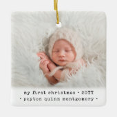 2 Foto Baby's 1. Weihnachten Modern Minimal Platz Keramikornament (Vorderseite)