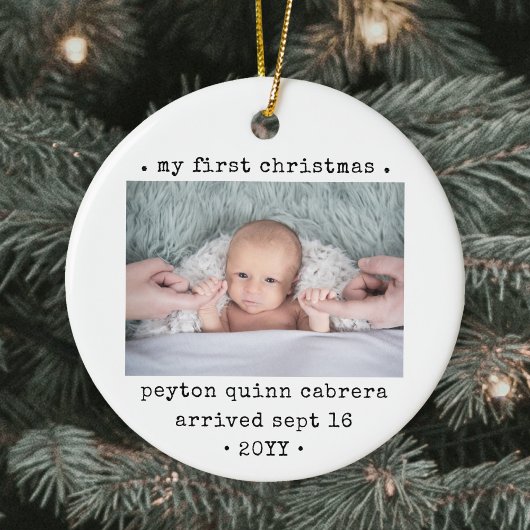 2 Foto Baby's 1. Weihnachts Modern Minimal Round Keramik Ornament