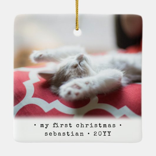 2 Foto beliebiger Text meine 1. Weihnachtskatze |  Keramikornament (Rückseite)