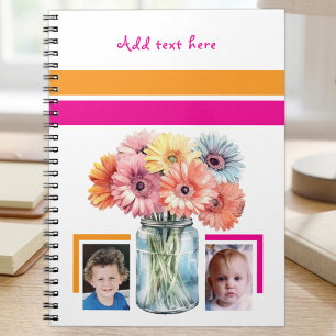 2 Foto benutzerdefinierter Text Blumen rosa orange Notizblock