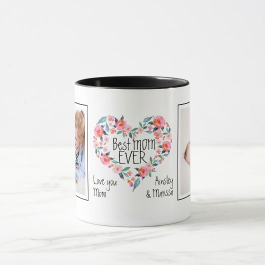 2 Foto-bestes Mama-überhaupt Rosa-BlumenherzWreath Tasse (Zentrum)