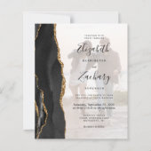 2-Foto-Black-Gold-Agate Einladung zur Hochzeit (Vorderseite)