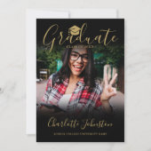 2 Foto Black Gold Script Foto Graduation Party Einladung (Vorderseite)